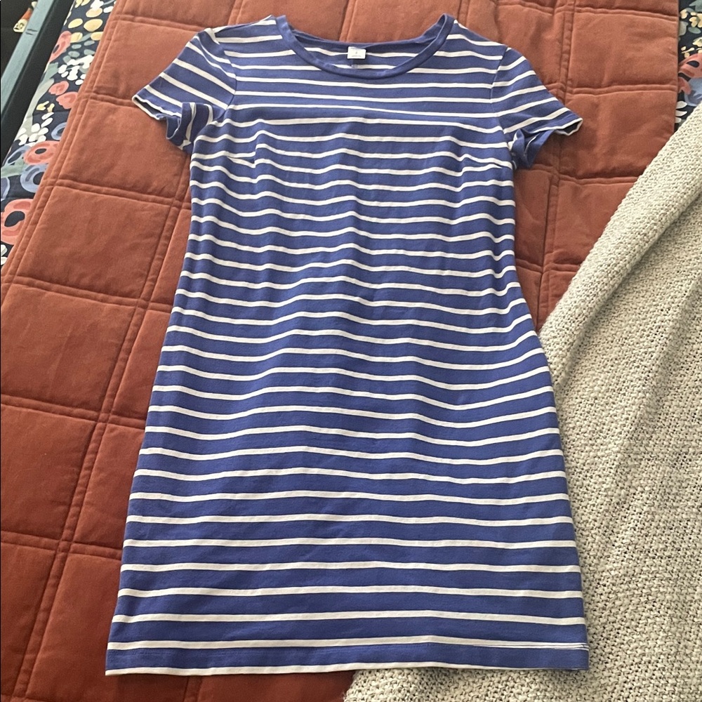 Blue & White Striped Bodycon Mini Dress • Coastal Nautical Retro T Shirt Dress